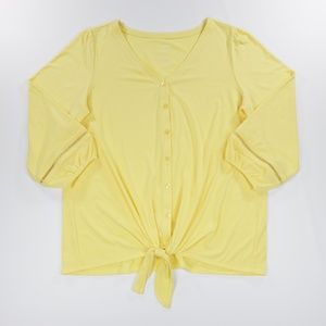 Sonoma Women's V-Neck Long‎ Sleeve Button Tie Hem Maternity Top Yellow Size M